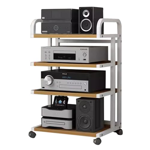 MYXJX Plattenspieler-Ständer, Rollbarer Audio-Rack-SchrankStereo-Komponentenständer auf Rädern, 3 4-stufiger moderner Medienständer AudioVideo-Regal(C,4 TIER85cm/33.7inch Tall) von MYXJX