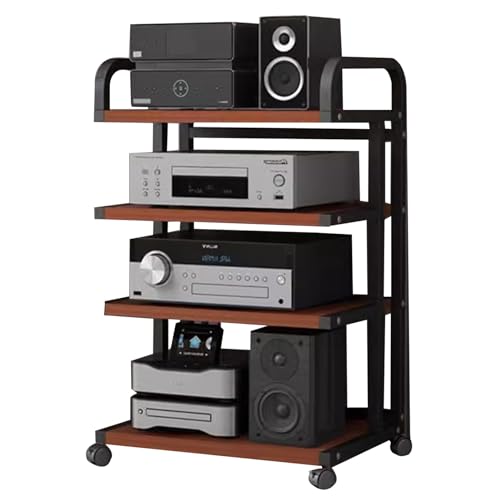 MYXJX Plattenspieler-Ständer, Rollbarer Audio-Rack-SchrankStereo-Komponentenständer auf Rädern, 3 4-stufiger moderner Medienständer AudioVideo-Regal(D,4 TIER85cm/33.7inch Tall) von MYXJX