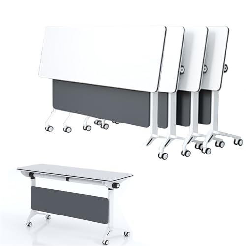 MYXJX Schreibtisch, 4PCS Konferenzraumtische BüroTrainingstisch Mobiler Mehrzwecktisch mit leisen Rädern, Seminartisch for Besprechungsraum, Klassenzimmer(140x40x75cm) von MYXJX
