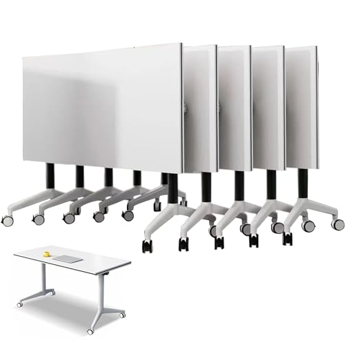 MYXJX Schreibtisch, 5 Stück Bürotisch mit Klappdeckel, rollender Seminartisch, Mehrzwecktisch mit feststellbaren Rollen, for Besprechungsraum, Büro, Klassenzimmer(140x50x75cm) von MYXJX
