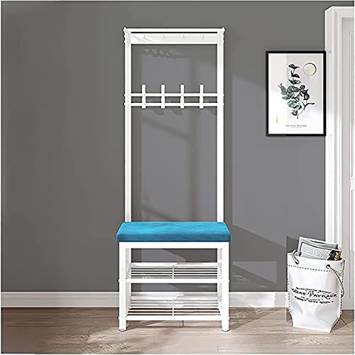 MYXJX Schuhbank, Garderobenständer mit Aufbewahrungsbank und Schuhregal, Samtkissen und Haken, einfache Montage(Blue,24inch) von MYXJX