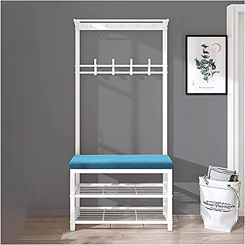 MYXJX Schuhbank, Garderobenständer mit Aufbewahrungsbank und Schuhregal, Samtkissen und Haken, einfache Montage(Blue,31inch) von MYXJX
