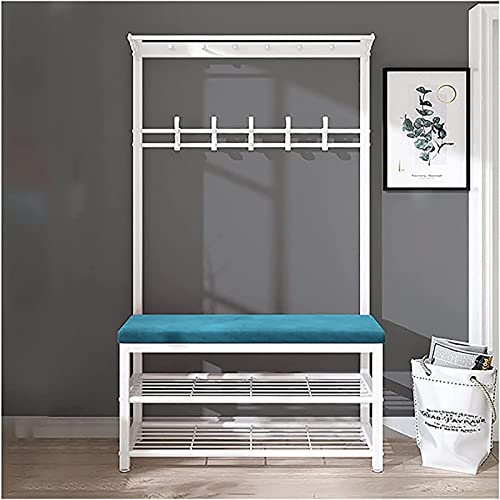 MYXJX Schuhbank, Garderobenständer mit Aufbewahrungsbank und Schuhregal, Samtkissen und Haken, einfache Montage(Blue,39inch) von MYXJX