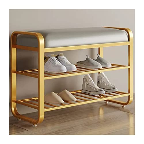 MYXJX Schuhbank, Goldfarbene Schuhaufbewahrungsbank mit 2 Ebenen, for den Eingangsbereich, mit gepolstertem Sitz, Schuhregal und Regal for die Flurtür(Gold,60x158cm) von MYXJX