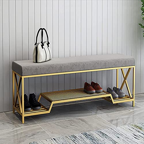 MYXJX Schuhbank, Luxuriöse Schuhbank aus Samt mit goldenem Schuhregal, modernes Schuhregal for den Eingangsbereich, Nizer-Bank mit Stauraumsitz, grau(Green,(39x14x18inch)) von MYXJX