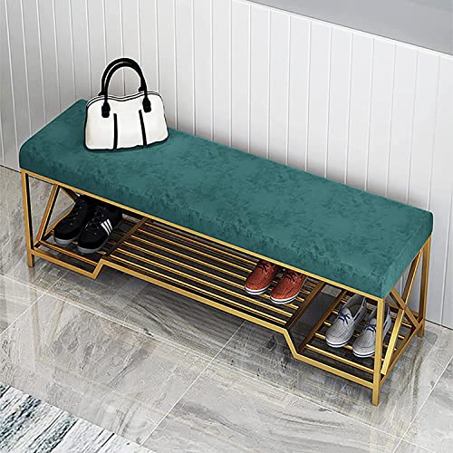 MYXJX Schuhbank, Luxuriöse Schuhbank aus Samt mit goldenem Schuhregal, modernes Schuhregal for den Eingangsbereich, Nizer-Bank mit Stauraumsitz, grau(Pink,(39x14x18inch)) von MYXJX