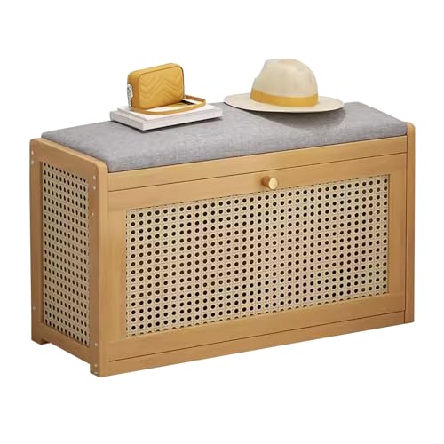 MYXJX Schuhbank, Mit Sitzkissen aus Leinen 2-stufiges Schuhregal aus Holz nizer for Eingangsbereich und Flur Mudroom-Möbel mit verstecktem Stauraum(70 x 25 x 45 cm) von MYXJX