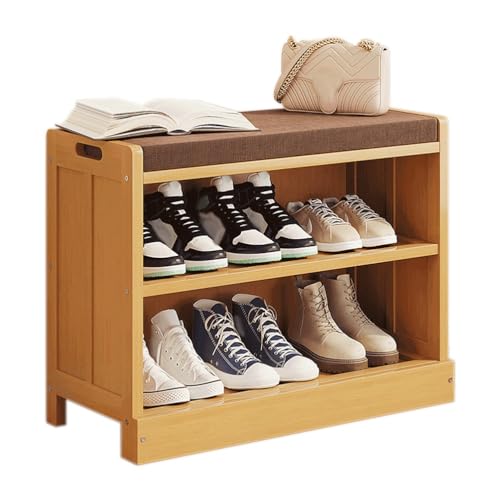 MYXJX Schuhbank, Schuhbank aus Bambus mit Schuhregalen, Aufbewahrungsregal, ideal als Sitzgelegenheit im Eingangsbereich, im Flur, im Badezimmer, im Wohnzimmer und im Korridor.(C,63cm) von MYXJX