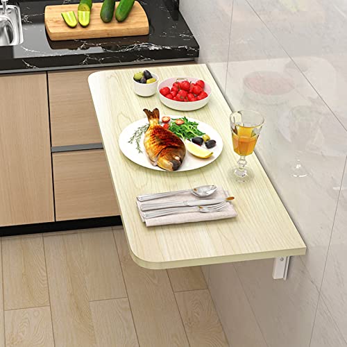 MYXJX ausklappbarer Schreibtisch, Schwebender Wandschreibtisch aus Teakholz, platzsparender, zusammenklappbarer Schreibtisch for kleine Räume(Maple,70x40cm/28x16in) von MYXJX