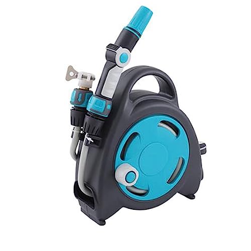 Schlauchaufroller, Schlauchhalter-Set for Wasserrohr-Organizer mit 15 m Schlauch und Schlauchwagen mit 3 Düsenmustern (blau)(Blue) von MYXJX