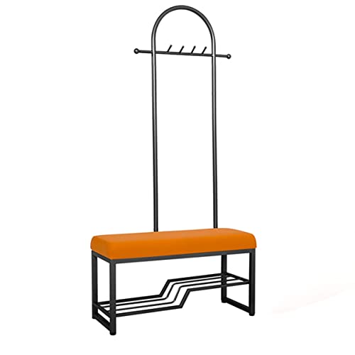Schuhbank, 4-in-1-Eingangsbereich mit 15 Haken und 2-stufiger Schuhaufbewahrungsbank. Kleiderständer aus Metall und Schuhbank for Aufhängen von Jacken und Hüten(White+Blue,80 * 33 * 172cm) von MYXJX
