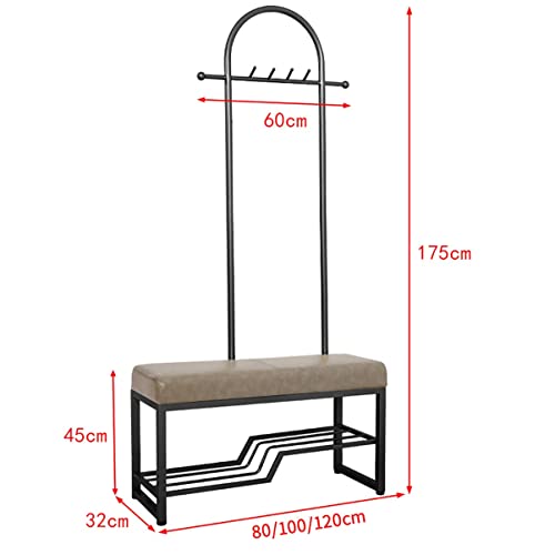 Schuhbank, 4-in-1-Eingangsbereich mit 15 Haken und 2-stufiger Schuhaufbewahrungsbank. Kleiderständer aus Metall und Schuhbank for Aufhängen von Jacken und Hüten(White+pink,60 * 33 * 172cm) von MYXJX