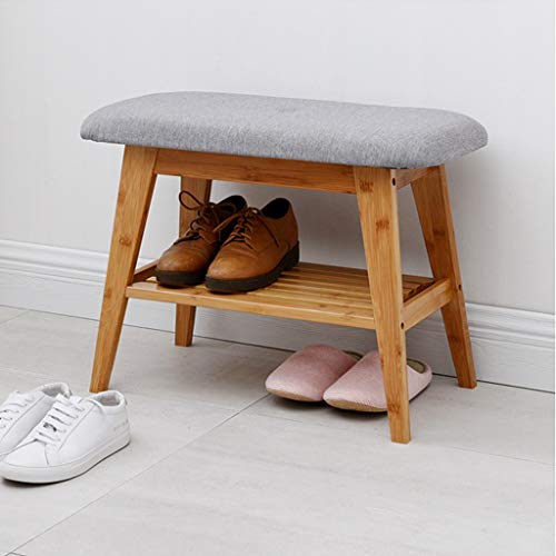 Schuhbank, Schuhregalbank aus Stoff for den Eingangsbereich, geeignet for Flur, Schrank, Schlafzimmer, natürliches Holz-Finish, lang, 90 cm, perfekte Sitz- und Aufbewahrungslösung(Natural,Long 60cm) von MYXJX