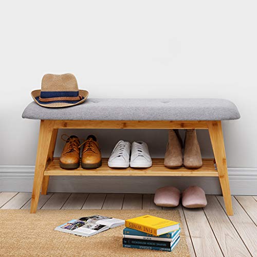 Schuhbank, Schuhregalbank aus Stoff for den Eingangsbereich, geeignet for Flur, Schrank, Schlafzimmer, natürliches Holz-Finish, lang, 90 cm, perfekte Sitz- und Aufbewahrungslösung(Natural,Long 90cm) von MYXJX