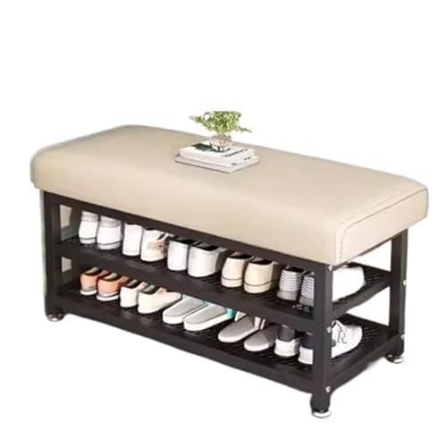 Schuhbank, for kleine Räume Schwarzes Schuhregal aus Metall nizer for den Flur Moderne Schuhaufbewahrungsbank mit gepolstertem Sitz Farboption in Weiß(Black White) von MYXJX