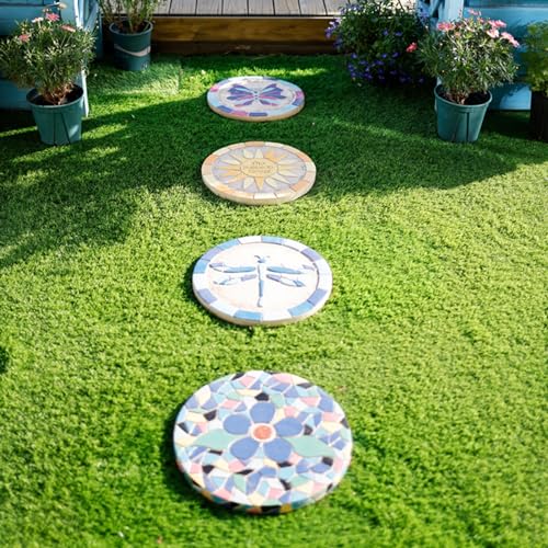 Trittsteine für den Garten, Exquisiter dekorativer Wegstein mit Sonnen-, Schmetterlings-, Blumen- und Libellenmuster, Garten-/Weg-Landschaftsdekor(1 PACK) von MYXJX