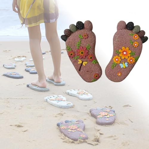 Trittsteine für den Garten, Gehwegstein mit Fußabdruck und Blumenmuster, lebendiger Außendekorstein for Innenhof/Weg(Light Brown,3PCS) von MYXJX