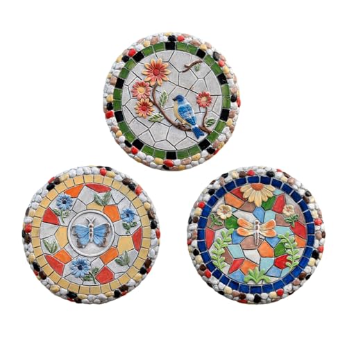 Trittsteine für den Garten, Mehrfarbiger Gehwegstein mit Libellen-, Schmetterlings- oder Vogelmuster, runder Trittstein for Gehwege/Terrasse(1 PACK) von MYXJX