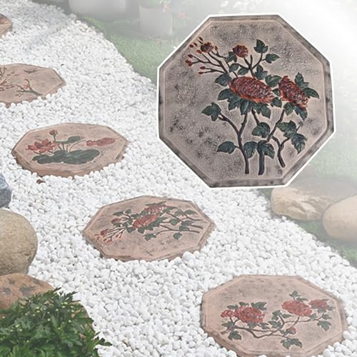Trittsteine für den Garten, Umweltfreundliche Trittsteine ​​aus Harz for den Garten, achteckiger dekorativer Stein for Hof/Wege/Rasen/Hinterhof(Chrysanthemum) von MYXJX
