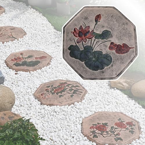 Trittsteine für den Garten, Umweltfreundliche Trittsteine ​​aus Harz for den Garten, achteckiger dekorativer Stein for Hof/Wege/Rasen/Hinterhof(Lotus) von MYXJX