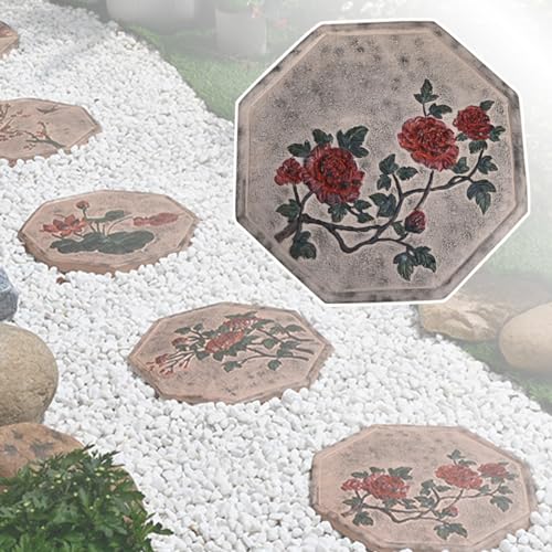 Trittsteine für den Garten, Umweltfreundliche Trittsteine ​​aus Harz for den Garten, achteckiger dekorativer Stein for Hof/Wege/Rasen/Hinterhof(Peony) von MYXJX