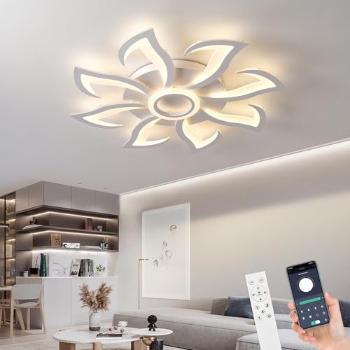 LED Deckenleuchte Wohnzimmer 80w Modern Deckenlampe Weiß mit Fernbedienung APP Farbwechsel 3000K-6000K Dimmbar Deckenbeleuchtung für Schlafzimmer, Wohnung, Büro (Weiß, B) von MYYCX