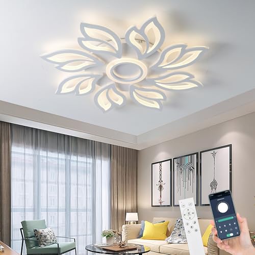 LED Deckenleuchte Wohnzimmer 80w Modern Deckenlampe Weiß mit Fernbedienung APP Farbwechsel 3000K-6000K Dimmbar Deckenbeleuchtung für Schlafzimmer, Wohnung, Büro (Weiß, A) von MYYCX