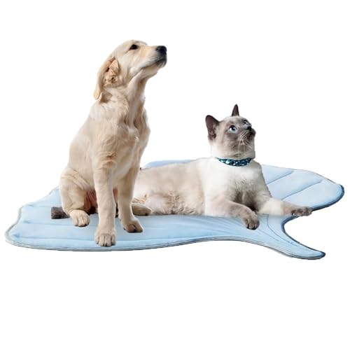 MYYMKJYXGS Blattförmige Haustier-Kühlmatte – Sommerunterlage for Katzen und Hunde, leichte, rutschfeste, waschbare Haustiermatte, süßes Design for den Innen- und Außenbereich(Blauw,M) von MYYMKJYXGS