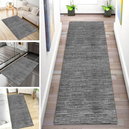 MYYNLI Rutschfester Teppich Gehweg Matte 60x450cm Küchenteppich wasserwäschbar nach Meter Schlafzimmer Korridor Langer Teppich, Länge anpassbar, Breite 40-120cm (Grau) von MYYNLI