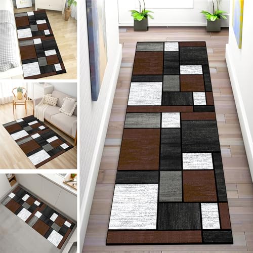 MYYNLI Teppich Läufer Flur rutschfest 100x120cm Braune Gittermuster Waschbar Meterware Schlafzimmer Korridor Teppichläufer Lang, Länge Anpassbare, Breite 40-120cm von MYYNLI