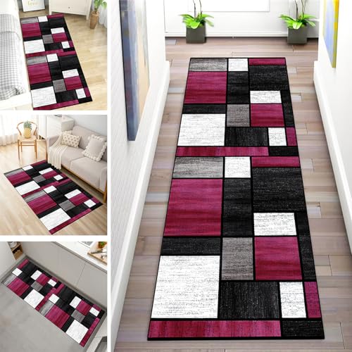MYYNLI Teppich Läufer Flur rutschfest 100x150cm Rosa Gittermuster Waschbar Meterware Schlafzimmer Korridor Teppichläufer Lang, Länge Anpassbare, Breite 40-120cm von MYYNLI