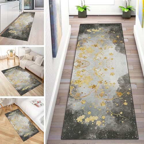 MYYNLI Teppich Läufer Flur rutschfest 100x320cm Goldene Blumen Muster Waschbar Meterware Schlafzimmer Korridor Teppichläufer Lang, Länge Anpassbare, Breite 40-120cm MYYNLI Teppich Läufer Flur rutschfest 100x320cm Goldene Blumen Muster Waschbar Meterware Schlafzimmer Korridor Teppichläufer Lang, Länge Anpassbare, Breite 40-120cm von MYYNLI