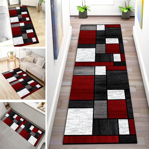 MYYNLI Teppich Läufer Flur rutschfest 100x350cm Rotes Gittermuster Waschbar Meterware Schlafzimmer Korridor Teppichläufer Lang, Länge Anpassbare, Breite 40-120cm MYYNLI Teppich Läufer Flur rutschfest 100x350cm Rotes Gittermuster Waschbar Meterware Schlafzimmer Korridor Teppichläufer Lang, Länge Anpassbare, Breite 40-120cm von MYYNLI