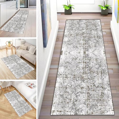 MYYNLI Teppich Läufer Flur rutschfest 100x450cm Graue Kunstmuster Waschbar Meterware Schlafzimmer Korridor Teppichläufer Lang, Länge Anpassbare, Breite 40-120cm von MYYNLI