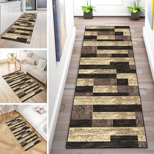 MYYNLI Teppich Läufer Flur rutschfest 120x100cm Gelb-Braun-Retro-Splice-Muster Waschbar Meterware Schlafzimmer Korridor Teppichläufer Lang, Länge Anpassbare, Breite 40-120cm von MYYNLI