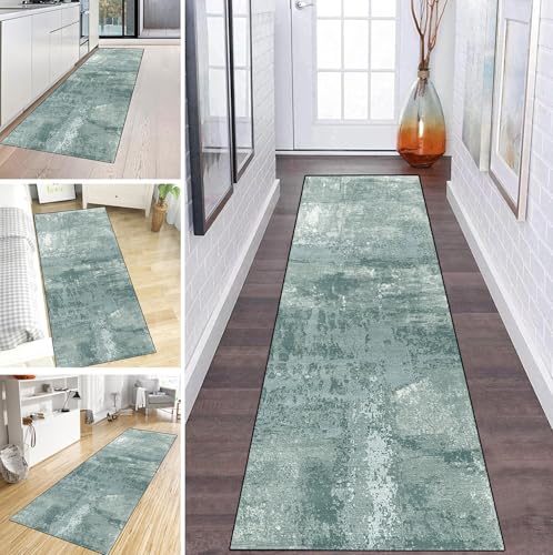 MYYNLI Teppich Läufer Flur rutschfest 120x100cm Grüne Tinte abstrakt Waschbar Meterware Schlafzimmer Korridor Teppichläufer Lang, Länge Anpassbare, Breite 40-120cm von MYYNLI