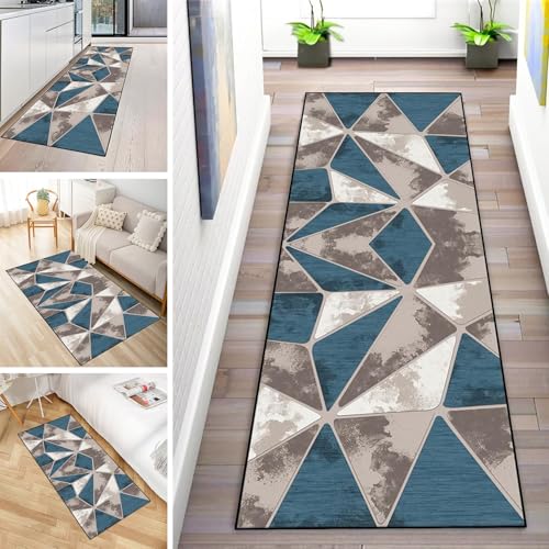 MYYNLI Teppich Läufer Flur rutschfest 120x120cm Blau-Braun-Glas-Fragment-Splice-Muster Waschbar Meterware Schlafzimmer Korridor Teppichläufer Lang, Länge Anpassbare, Breite 40-120cm von MYYNLI