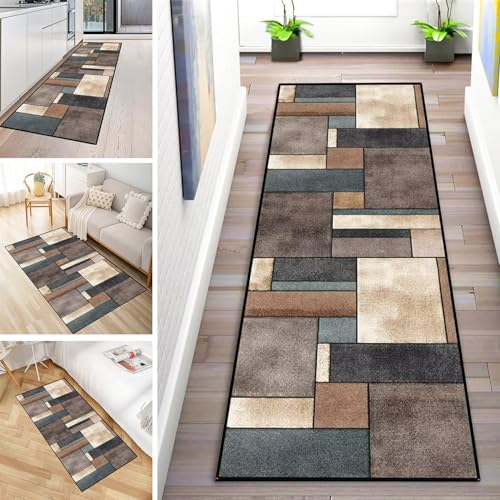 MYYNLI Teppich Läufer Flur rutschfest 120x180cm Blau Braun Vintage Waschbar Meterware Schlafzimmer Korridor Teppichläufer Lang, Länge Anpassbare, Breite 40-120cm von MYYNLI