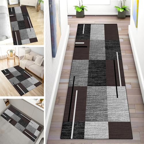 MYYNLI Teppich Läufer Flur rutschfest 120x250cm Graubraune Karierte Streifen Waschbar Meterware Schlafzimmer Korridor Teppichläufer Lang, Länge Anpassbare, Breite 40-120cm MYYNLI Teppich Läufer Flur rutschfest 120x250cm Graubraune Karierte Streifen Waschbar Meterware Schlafzimmer Korridor Teppichläufer Lang, Länge Anpassbare, Breite 40-120cm von MYYNLI