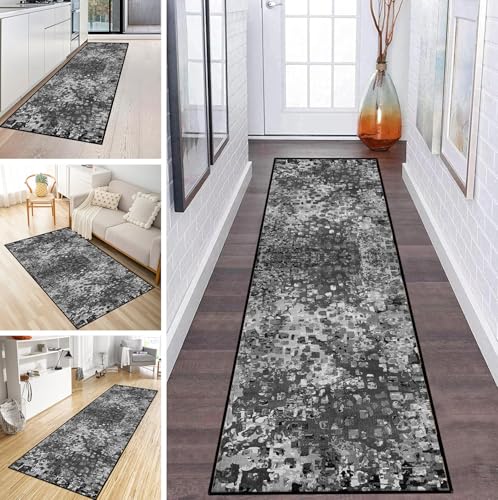 MYYNLI Teppich Läufer Flur rutschfest 120x350cm Schwarze abstrakte Kunst Waschbar Meterware Schlafzimmer Korridor Teppichläufer Lang, Länge Anpassbare, Breite 40-120cm von MYYNLI