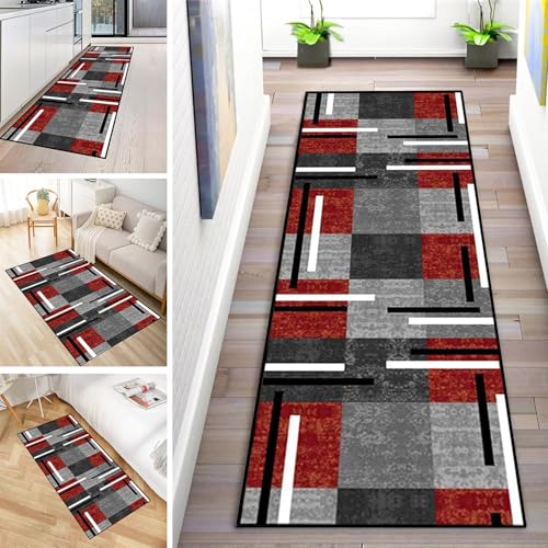 MYYNLI Teppich Läufer Flur rutschfest 120x400cm Rot schwarz Vintage Waschbar Meterware Schlafzimmer Korridor Teppichläufer Lang, Länge Anpassbare, Breite 40-120cm MYYNLI Teppich Läufer Flur rutschfest 120x400cm Rot schwarz Vintage Waschbar Meterware Schlafzimmer Korridor Teppichläufer Lang, Länge Anpassbare, Breite 40-120cm von MYYNLI