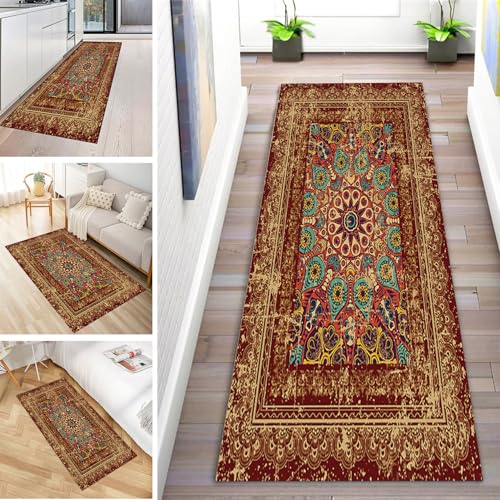 MYYNLI Teppich Läufer Flur rutschfest 120x420cm Rotbraune Blumen im Vintage-Stil Waschbar Meterware Schlafzimmer Korridor Teppichläufer Lang, Länge Anpassbare, Breite 40-120cm von MYYNLI