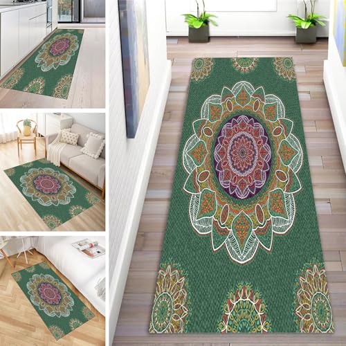 MYYNLI Teppich Läufer Flur rutschfest 120x450cm Grüne Blumen im Vintage-Stil Waschbar Meterware Schlafzimmer Korridor Teppichläufer Lang, Länge Anpassbare, Breite 40-120cm von MYYNLI