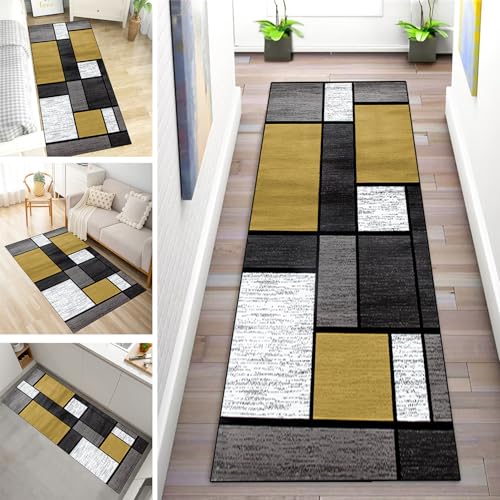MYYNLI Teppich Läufer Flur rutschfest 120x450cm Schwarz Gelb Kariert Waschbar Meterware Schlafzimmer Korridor Teppichläufer Lang, Länge Anpassbare, Breite 40-120cm MYYNLI Teppich Läufer Flur rutschfest 120x450cm Schwarz Gelb Kariert Waschbar Meterware Schlafzimmer Korridor Teppichläufer Lang, Länge Anpassbare, Breite 40-120cm von MYYNLI