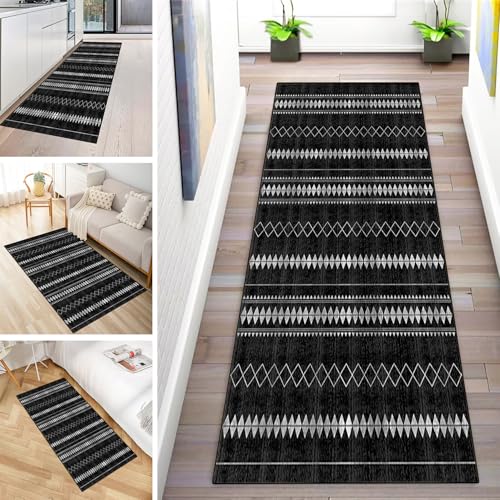 MYYNLI Teppich Läufer Flur rutschfest 40x100cm Bohemian-Schwarz Waschbar Meterware Schlafzimmer Korridor Teppichläufer Lang, Länge Anpassbare, Breite 40-120cm MYYNLI Teppich Läufer Flur rutschfest 40x100cm Bohemian-Schwarz Waschbar Meterware Schlafzimmer Korridor Teppichläufer Lang, Länge Anpassbare, Breite 40-120cm von MYYNLI
