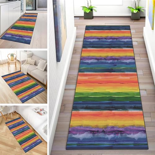 MYYNLI Teppich Läufer Flur rutschfest 40x120cm Böhmisches Blau, Orange, Gelb Waschbar Meterware Schlafzimmer Korridor Teppichläufer Lang, Länge Anpassbare, Breite 40-120cm von MYYNLI