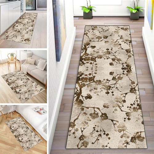 MYYNLI Teppich Läufer Flur rutschfest 40x120cm Goldene Blumen Dekorative Kunst Muster Waschbar Meterware Schlafzimmer Korridor Teppichläufer Lang, Länge Anpassbare, Breite 40-120cm von MYYNLI