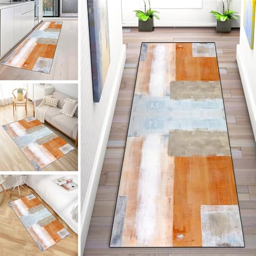 MYYNLI Teppich Läufer Flur rutschfest 40x120cm Orange Kunstmuster Waschbar Meterware Schlafzimmer Korridor Teppichläufer Lang, Länge Anpassbare, Breite 40-120cm von MYYNLI