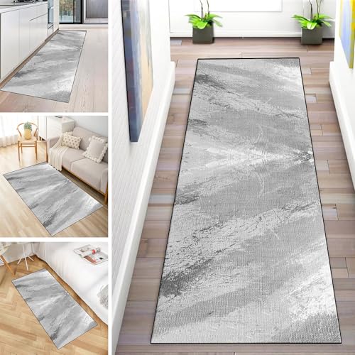 MYYNLI Teppich Läufer Flur rutschfest 40x150cm Graue Retro Kunst Muster Waschbar Meterware Schlafzimmer Korridor Teppichläufer Lang, Länge Anpassbare, Breite 40-120cm von MYYNLI