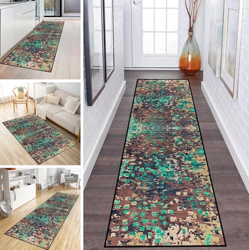 MYYNLI Teppich Läufer Flur rutschfest 40x220cm Grüne braune abstrakte Kunst Waschbar Meterware Schlafzimmer Korridor Teppichläufer Lang, Länge Anpassbare, Breite 40-120cm von MYYNLI